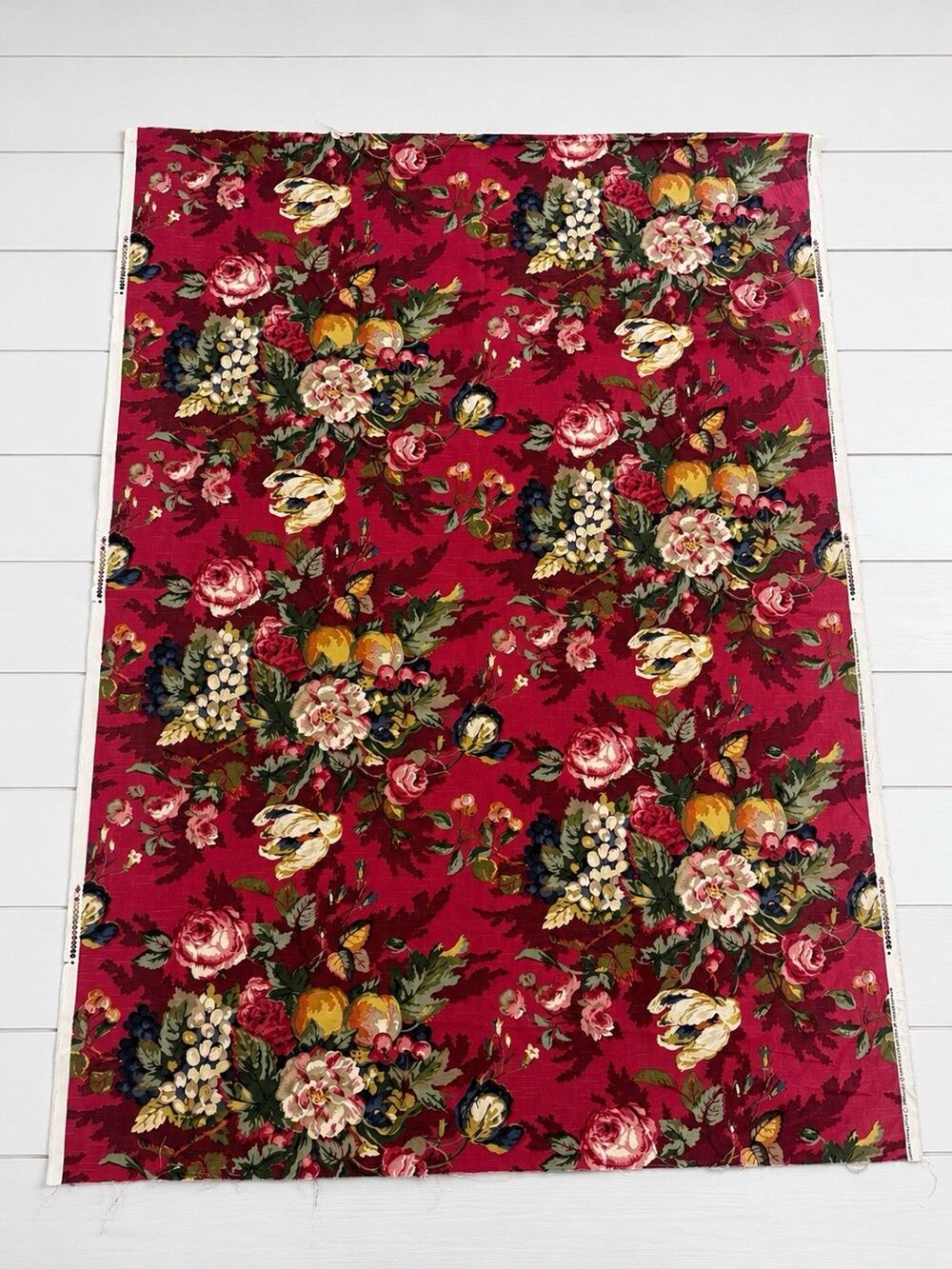 P Kaufmann Queensland Crimson Floral Fabric 3.5 YDS Cabbage Rose Cottagecore